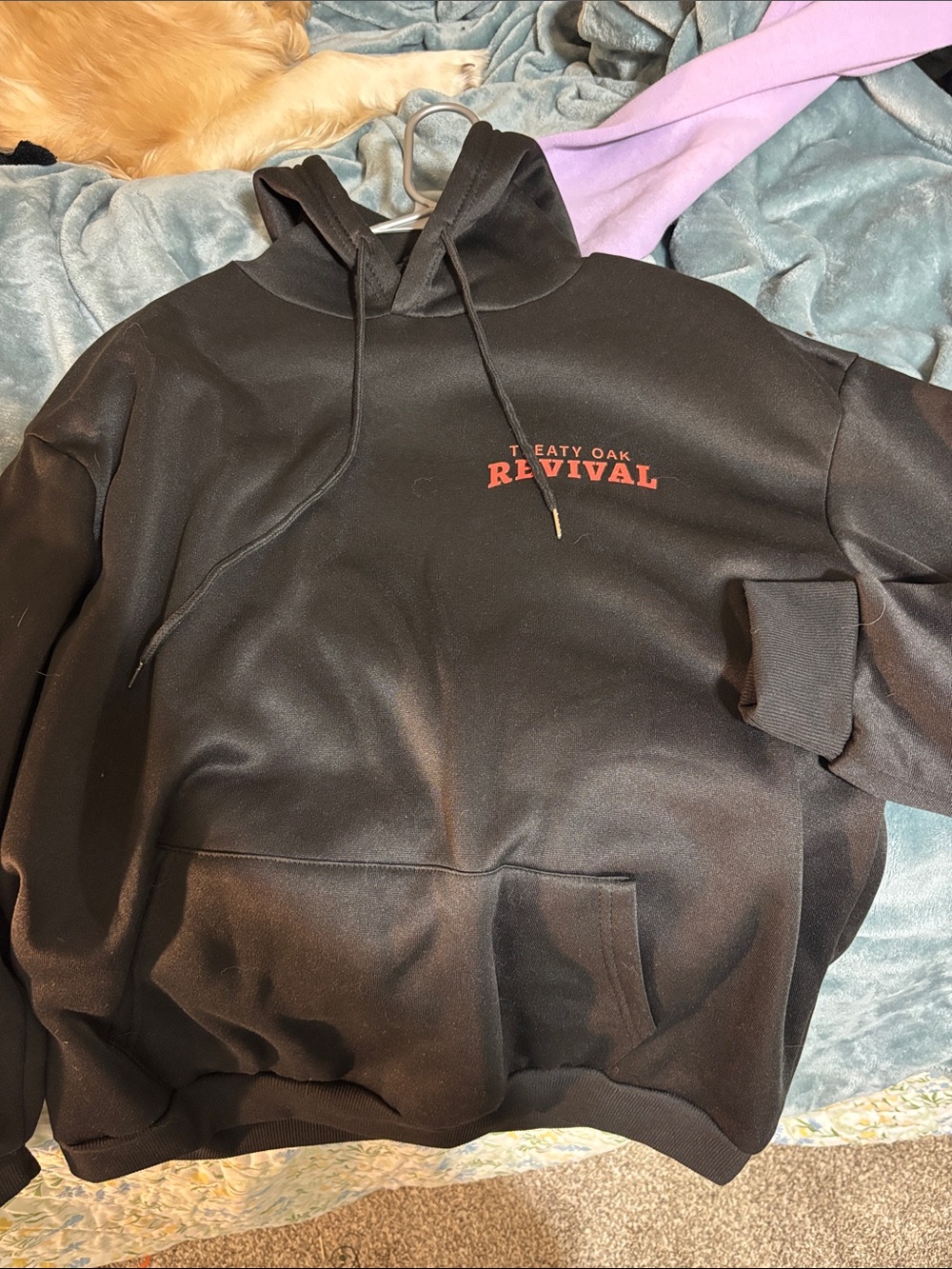 Revival Embroidered Black Crewneck Hoodie - Men